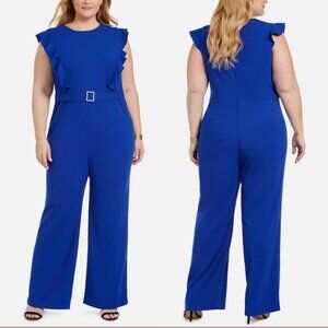 NEW Betsey Johnson 22W Ultramarine Ruffle Belted Jumpsuit Wide Leg
